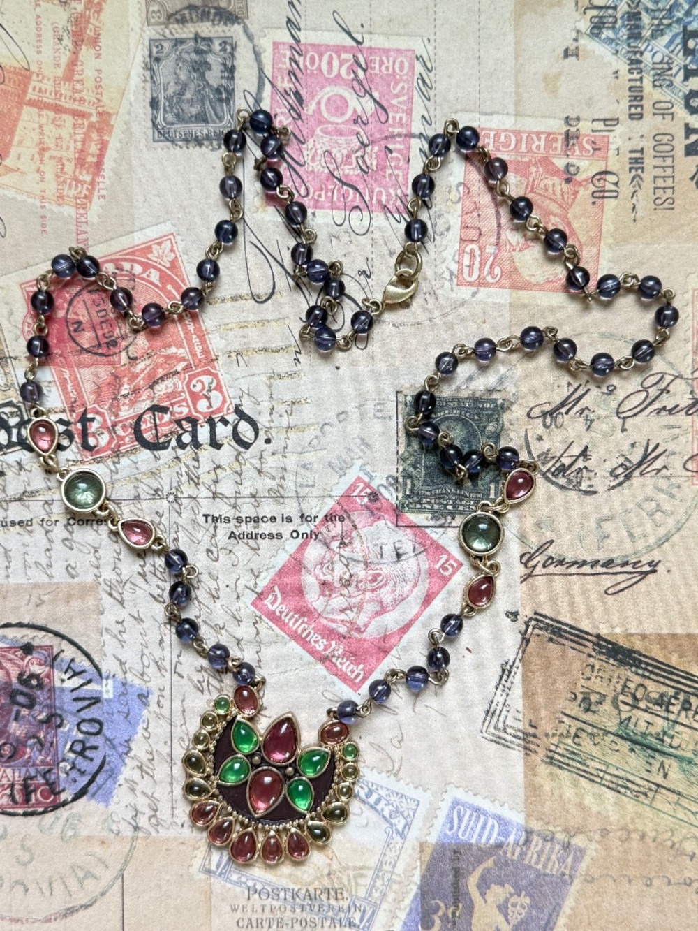 ARTISAN Colorful Cabochon Beaded Necklace Bohemian Festival Ethnic